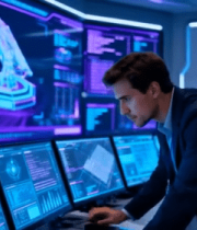 科技人员操作电脑监控屏幕7949#横屏 