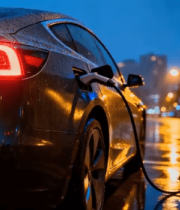 夜晚雨中新能源汽车充电桩充电1885#横屏 