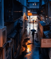 夜晚小巷行人行走画面5806#横屏 