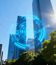 科技感城市高楼与虚拟界面景观1414#横屏 