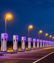 夜晚道路旁的电动汽车充电桩14344#横屏 