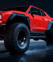 夜晚红色越野汽车城市道路画面6295#横屏 