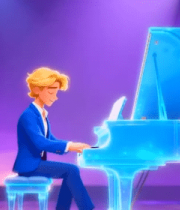 卡通人物弹奏蓝色钢琴2401#横屏 