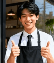 	 咖啡馆服务员微笑竖大拇指3029#横屏 