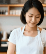 咖啡店女店员微笑竖大拇指7895#横屏 