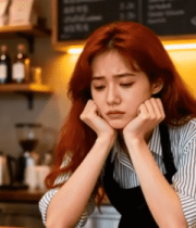 咖啡馆内红发女性托腮休息1160#横屏 