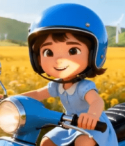 卡通女孩骑摩托车田园场景2545#横屏 