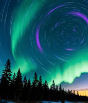 夜空下森林上方的极光景象11996#横屏 