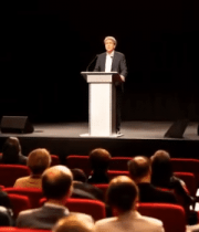 剧院内演讲者面向观众演讲6331#横屏 