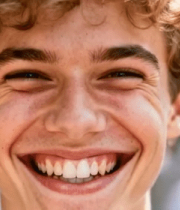 卷发男子户外微笑特写12711#横屏 