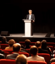 剧院内演讲者面向观众演讲6331#横屏 