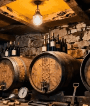 	 酒窖内的葡萄酒桶与酒瓶13839#横屏 
