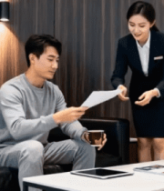 酒店服务人员向客人递送文件5061#横屏 