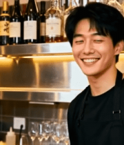 	 酒吧调酒师微笑竖大拇指14432#横屏 