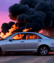 野外公路轿车起火场景4706#横屏 