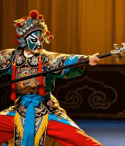 京剧演员舞台持大刀表演7025#横屏 