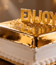 金色装饰生日蛋糕特写3095#横屏 