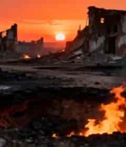 废墟火焰日落场景素材1150#横屏 