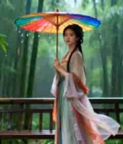 古风女子竹林持伞漫步素材5139#横屏 