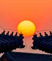 古建筑屋檐日落景观1353#横屏 