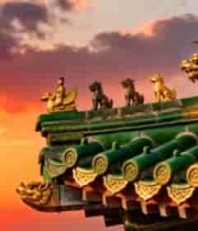 古建筑屋顶与落日景观3278#横屏 