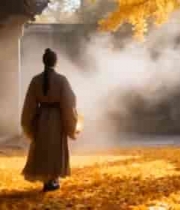 古装人物漫步银杏落叶庭院4665#横屏 