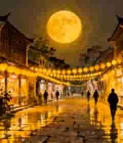 古街月夜行人与灯笼景象4818#横屏 