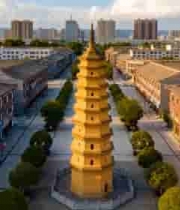 古塔与周边古建筑全景2839#横屏 