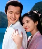 古装情侣湖畔木栈道依偎远望5211#横屏 