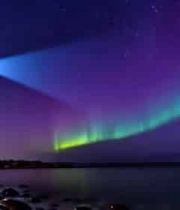 海边灯塔极光夜空景象5049#横屏 