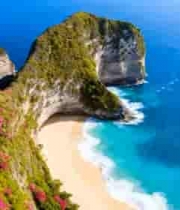 海岸边岩石与花卉风景5504#横屏 