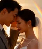 海边新婚夫妇浪漫依偎2727#横屏 