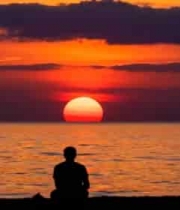 海边人物欣赏日落素材101#横屏 