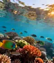 海底多彩珊瑚与游动鱼群(2)4174#横屏 