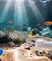 海底海洋垃圾与鱼类画面4321#横屏 