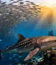 海底鲨鱼与鱼群游动素材2973#横屏 