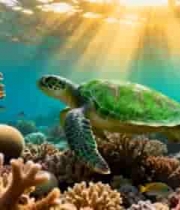 海底海龟游弋珊瑚礁场景3335#横屏 