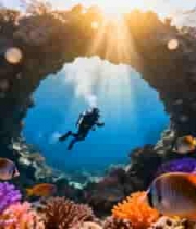 海底潜水员与珊瑚鱼群景观4042#横屏 