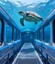 海底隧道中的海龟与鱼群2204#横屏 