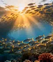 海底鱼群环绕珊瑚群画面3249#横屏 