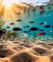 海底鱼群在阳光下游动景象2268#横屏 