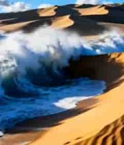 海浪拍打沙漠边缘景观1978#横屏 