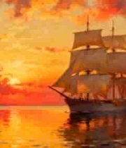 海上帆船日落景象(2)1796#横屏 