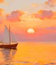 海上帆船日落景象523#横屏 