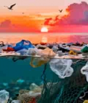 海洋塑料垃圾日落景象5349#横屏 