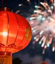 红灯笼配烟花夜景素材762#横屏 