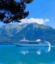 湖泊游轮与山脉自然风光(1)2985#横屏 