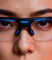 女性佩戴科技感眼镜特写3365#横屏 