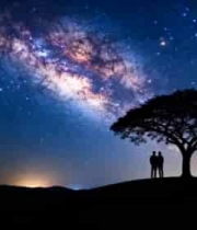 情侣树下赏星空夜景4778#横屏 