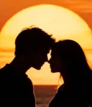 情侣日落海边相依3974#横屏 